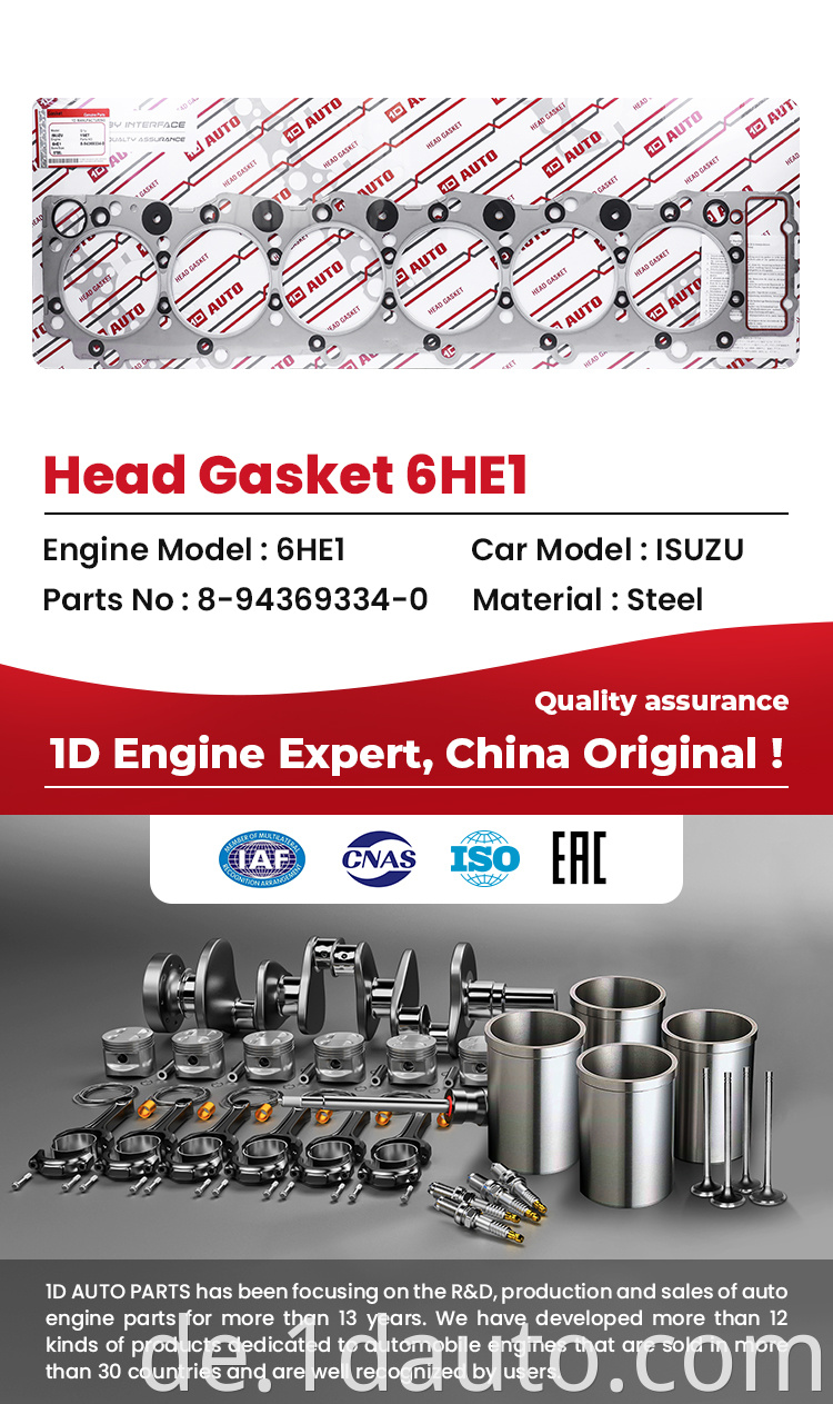 Auto Engine Head Gasket for Isuzu 6he1